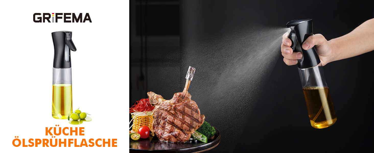Грифема - пляшка для олії та розпилювач 300 мл, для фритюрниці, гриля, салатів, Meal Prep, BPA-free, придатна для миття в посудомийній машині, багаторазове використання, GE2002B-300