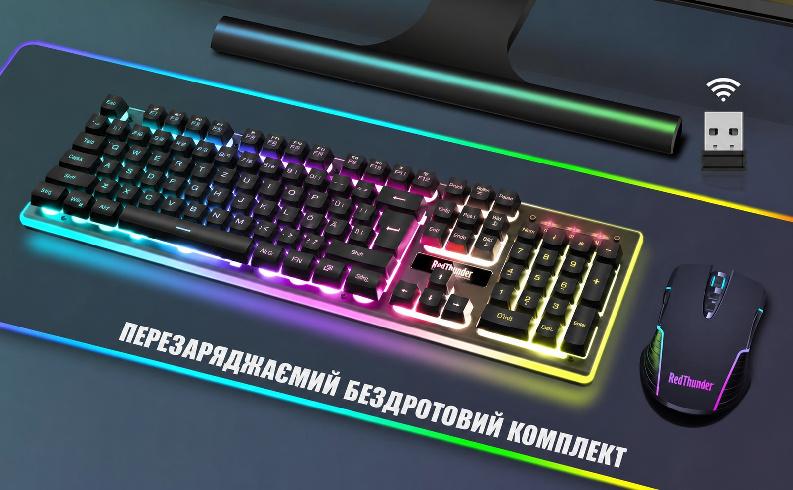 RedThunder K10 Бездротовий комплект клавіатури та миші для геймерів, QWERTZ DE, 3000mAh, 3200 DPI (Чорний)