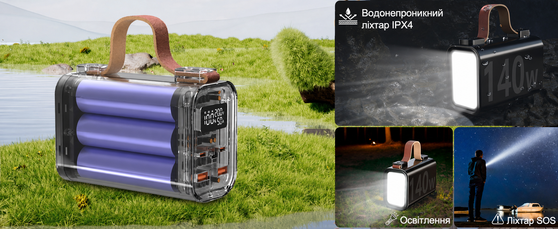 Портативний акумулятор для ноутбука 140W, 50000mAh, з LED дисплеєм, PD3.1, QC4.0, 4 виходи, 2 входи (Чорний)