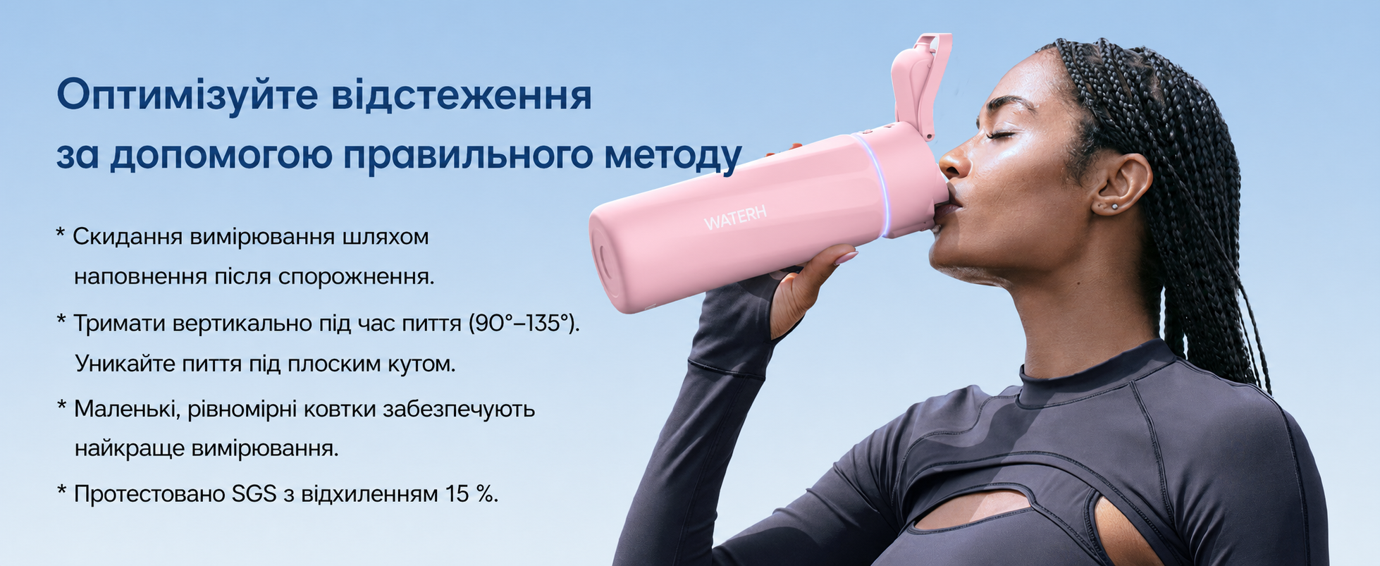 Розумна пляшка для води WATERH Boost з нагадуванням та трекером, 946 мл, нержавіюча сталь, рожева