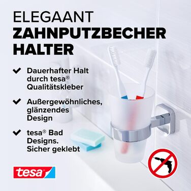 Стакан для зубних щіток tesa ELEGAANT з матового скла, з тримачем для настінного монтажу без свердління, хромований, 80x125x120 мм