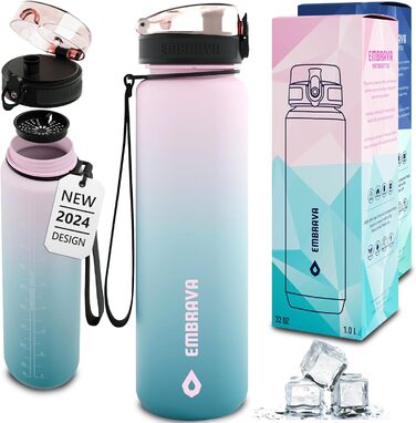 Спортивна пляшка Embrava 1000 мл, швидкий потік, з відкидною кришкою, BPA-free, Tritan, Blossom Breeze