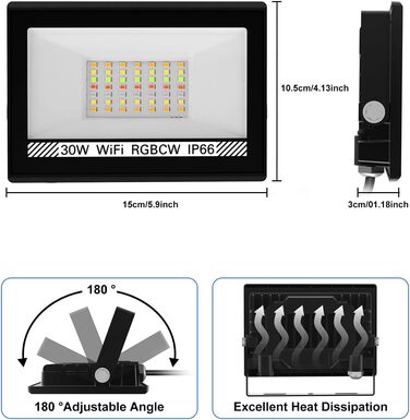 LED прожектор для вулиці 100W RGB з пультом і Bluetooth APP, IP66, водонепроникний, набір 2 шт., кольорове підсвічування для саду та двору
