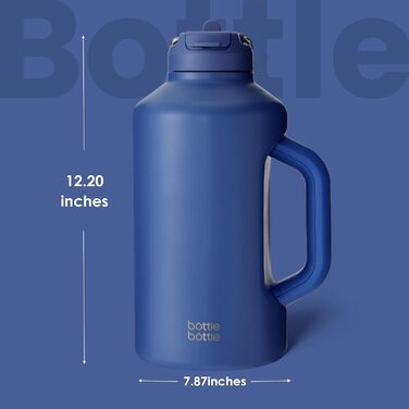 Термос-пляшка з соломинкою та подвійною кришкою BOTTLE BOTTLE, спортивна вакуумна пляшка з нержавіючої сталі 1,8 л, для тренувань та спорту, синя, з ручкою
