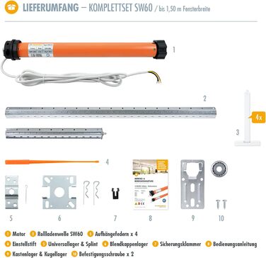 Комплект електроприводу для ролет 3T-MOTORS до 150 см, 10 Нм, SW60, з монтажним набором, без управління