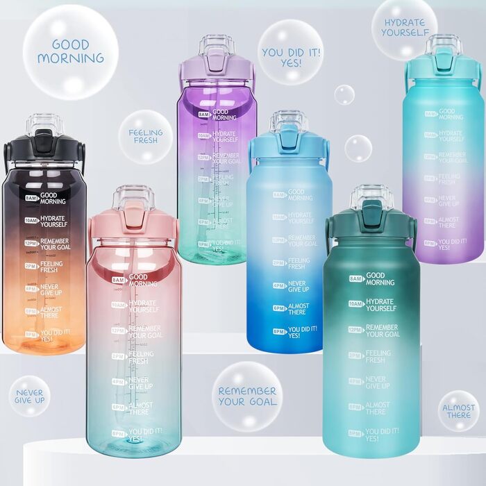 Спортивна пляшка для води 2л Tritan з трубочкою та часовою розміткою, BPA-free, мотиваційна, для фітнесу, спортзалу, туризму