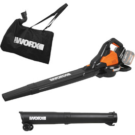 Акумуляторний повітродув та пилосос WORX WG583E.9 40В (2x20В), 2-в-1 для збору та всмоктування листя, мішок 35 л, без акумулятора і зарядного, чорний/помаранчевий