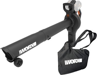 Акумуляторний повітродув та пилосос WORX WG583E.9 40В (2x20В), 2-в-1 для збору та всмоктування листя, мішок 35 л, без акумулятора і зарядного, чорний/помаранчевий
