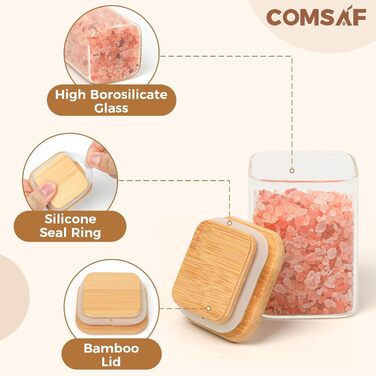 Набір скляних баночок для спецій ComSaf 16 шт з бамбуковими кришками, 170 мл, квадратні, з 275 чорними етикетками, порожні ємності для спецій, солі, цукру