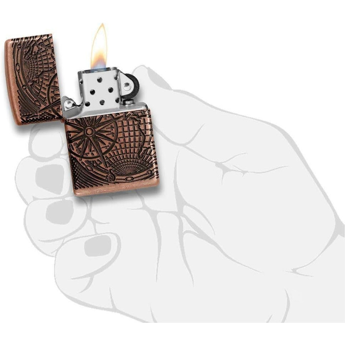 Бензинова запальничка Zippo 29853 з картою світу, антикварна мідь, заправна, у подарунковій коробці