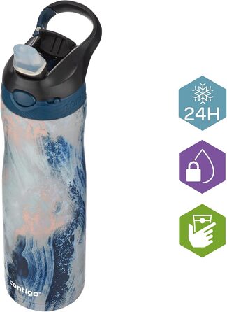 Термобутилка Contigo Ashland Chill з трубочкою, нержавіюча сталь, 590 мл, герметична спортивна пляшка для води, для велоспорту і туризму (Cloudburst)
