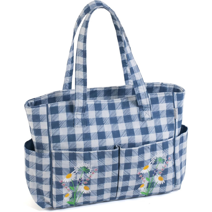 Сумка для рукоділля з бавовни Hobby Gift 13x36x31 см, клітинка з польовими квітами