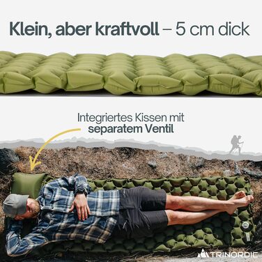 Ультралегка надувна ізомат для кемпінгу з подушкою, 550 г – компактний туристичний килимок для походів, велоподорожей і відпочинку на природі