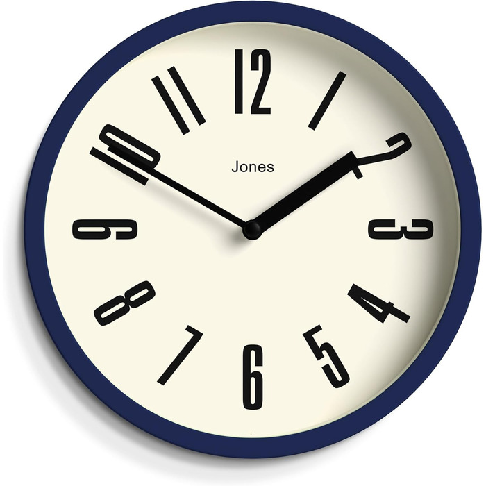 Настінний годинник JONES CLOCKS Retro 20 см, синій, великі цифри, для кухні, офісу, дитячої кімнати, ванної, водостійкий