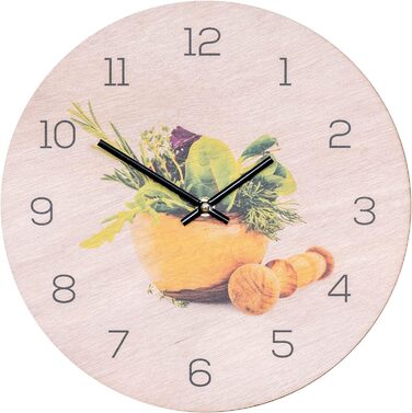 levandeo настінний годинник з дерева 30x30 см, круглий, для кухні, з зображенням трав і спецій, декор для кухні