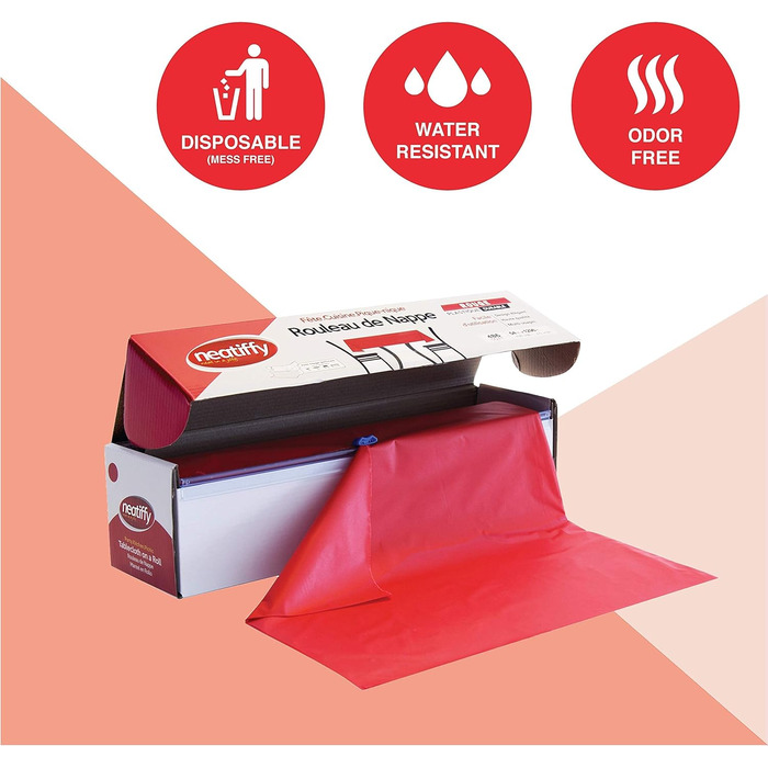 Одноразова пластикова скатертина Neatiffy 137×30 м, червона, для вечірок, банкетів, прямокутних, круглих та квадратних столів (еквівалент 12 наборів для пікніка)