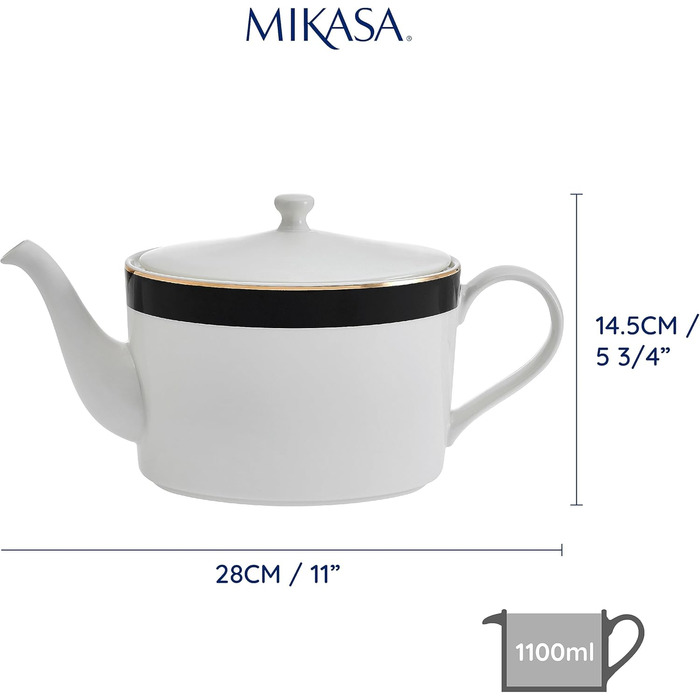 Чайник Mikasa Luxe Deco порцеляновий, 1.1 л, з фільтром, арт-деко, золото, для 4 чашок, підходить для посудомийки