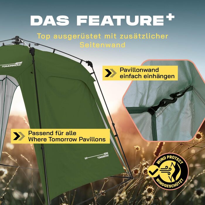 Люмаланд Outdoor намет 2,5x2,5 м, водонепроникний, UV-захист, садовий тент з бічною стінкою, сумкою та кілочками, міцний кемпінговий та партійний намет, швидке встановлення за 2 хвилини, темно-зелений