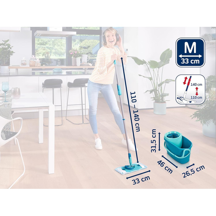 Leifheit CLEAN Twist M Ergo 2.0 – набір для прибирання: плоска швабра з мікрофібри для вологого догляду за паркетом, ламінатом і дерев'яною підлогою, система віджиму, Click-System, насадка Supersoft