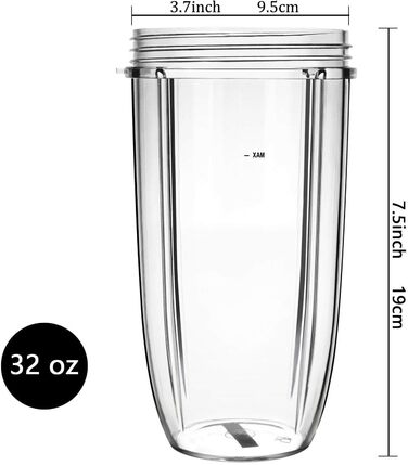 Комплект аксесуарів Poweka для Nutribullet 600W/900W, 2 чаші по 32 унції з кришками, сумісні з блендером Nutribullet