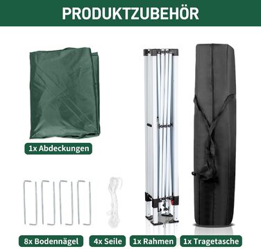 LEADZM павільйон 3x3 м, складаний, водонепроникний, сталевий каркас, регульована висота, UV захист 50+, для саду, вечірок, кемпінгу, зелений