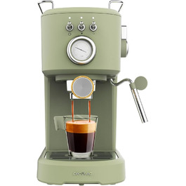 Кавоварка Cecotec Power Espresso 20 Pecan, 1100 Вт, 20 бар, термоблок, манометр, 1,25 л, зелена, з паровою насадкою та подвійним фільтром