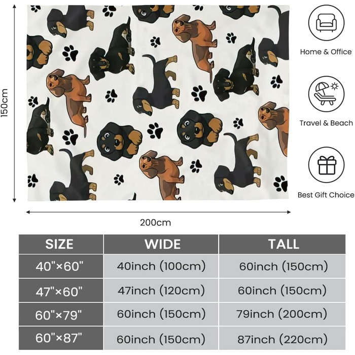 Плед фланелевий Chickwino 150x200 см, м'який флісовий плед з таксою, тепла ковдра для дивана та ліжка