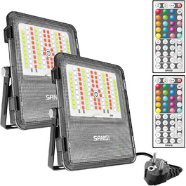 SANSI RGB LED прожектор для вулиці 10Вт, з пультом ДУ, IP65, водонепроникний, 20 кольорів, 6 режимів, таймер, для саду, вечірок, 2 шт (20Вт, 2-пак)
