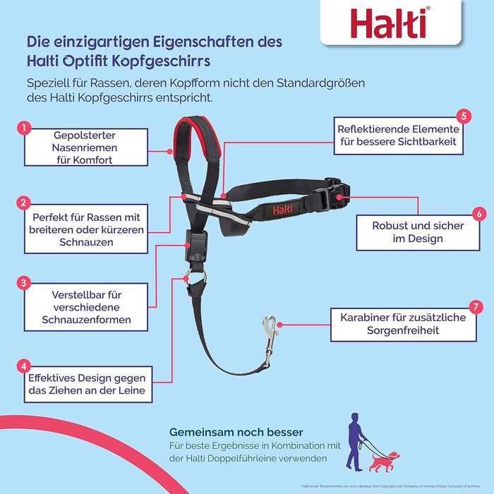 Антизапряжний нашийник-поводок HALTI Optifit для середніх собак, з м'якою підкладкою, регульований, проти ривків, легкий