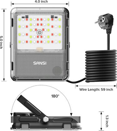 Світлодіодний RGB прожектор SANSI 10 Вт для вулиці, з пультом, водонепроникний IP65, 20 кольорів, 6 режимів, таймер, для саду та вечірок, 2 шт.