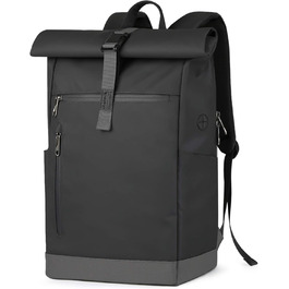 Рюкзак Inateck RollTop 25-30 л чорний, для чоловіків і жінок, міський, велосипедний, шкільний, для університету, роботи, спорту та подорожей, з відділенням для ноутбука 17