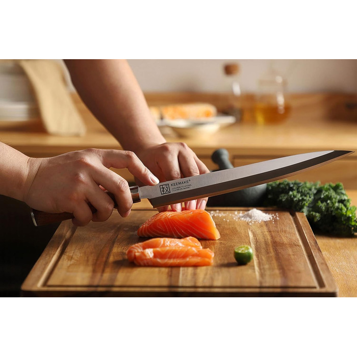 KEEMAKE Філейний ніж для риби та суші 30 см, японський Sashimi ніж з VG10 нержавіючої сталі, ручка з рожевого дерева