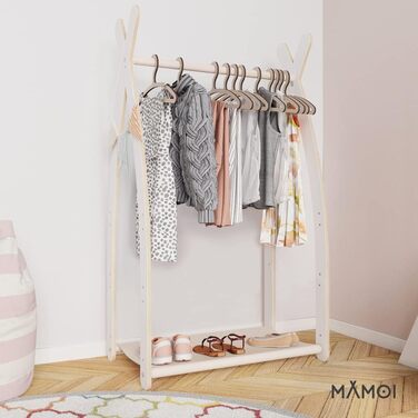 Дитяча вішалка MAMOI для одягу, екологічна, біло-бежева, 106x95x32 см, 1 модуль, для дитячої кімнати, з полиці, виготовлено в ЄС