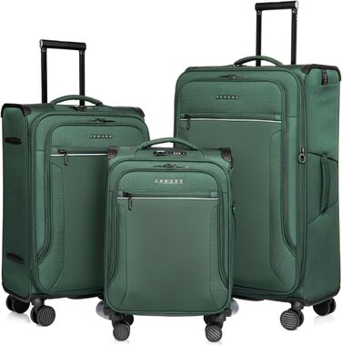 Валіза Verage Toledo III 82 см, м'яка, 4 подвійні колеса, TSA-замок, розширювана, темно-зелена, набір 3 шт. (S+M+L)