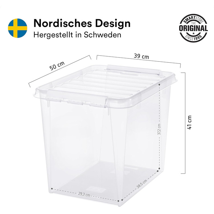 SmartStore - Набір із 4 контейнерів Classic 8 л з кришкою (34x25x16 см) | Складна харчова пластикова коробка з кришкою та посиленими кутами, гарантія 10 років