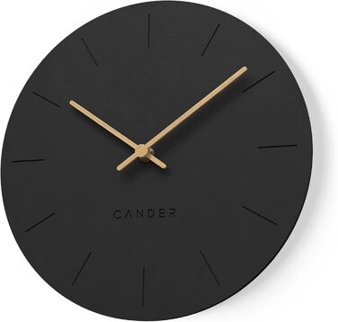 Стіна година Cander Berlin MNU 2630 S, 30 см, безшумна, аналогова, чорна, вінтаж, дерев'яні стрілки, для вітальні, сучасний дизайн