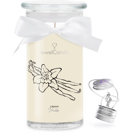 Ароматна свічка JuwelKerze Creamy Vanilla з підвіскою з срібла, велика бежева свічка-ювелірка з орієнтальним ароматом, сюрприз-прикраса всередині, ідеальний подарунок для жінок, 80 годин горіння
