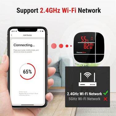 WiFi термометр-гігрометр ThermoPro TP90 з додатком, розумний бездротовий датчик температури та вологості з історією вимірювань, акумуляторний