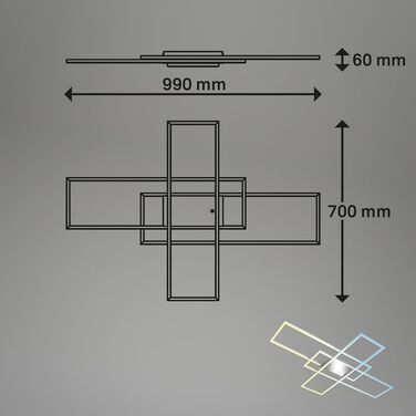 BRILONER LED стельова лампа з пультом, диммована, регульована температура світла, для вітальні, спальні, кухні, хром-алюміній, 104x71 см