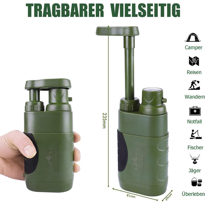 Портативний фільтр для води Outdoor 5000L, армійський зелений, для виживання та надзвичайних ситуацій