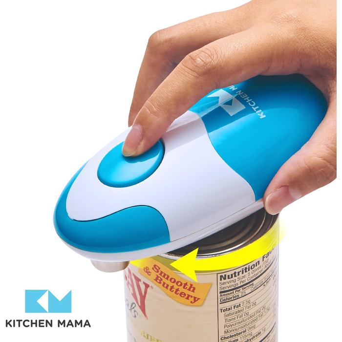 Автоматична електрична відкривачка для консервів Kitchen Mama, безпечна, з гладким краєм, харчова нержавійка, блакитна