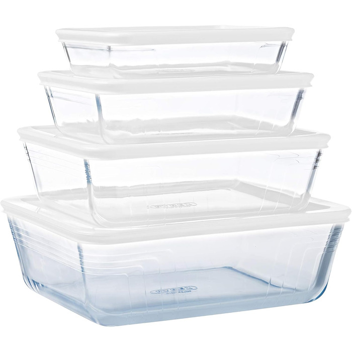 Набір скляних форм Pyrex Cook & Freeze з герметичними кришками (0,8 л, 1,5 л, 2,6 л, 4 л), для заморожування, без BPA