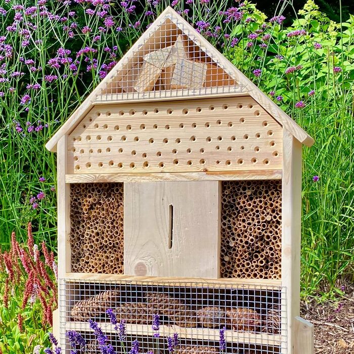 Інсектотель GARTENETAGE XXL – масивний будиночок для комах та бджіл, натуральне дерево, готель для комах з опорами, будиночок для сонечок і метеликів, допомога у гніздуванні та захист видів