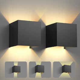 LED настінний світильник 12W, алюмінієвий, регульований кут світла, IP54, тепле біле світло 3000K, для вітальні, спальні, саду, для внутрішнього та зовнішнього використання, 2 шт., колір: білий/чорний
