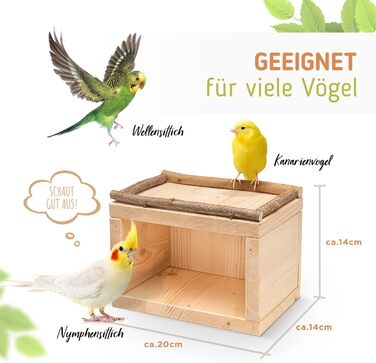 Дерев'яний будиночок для птахів Vogelgaleria® – спальне місце та укриття для хвилястих папуг, неразлучників, корелл, аксесуар для клітки та вольєра