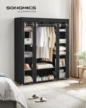 Тканинна шафа SONGMICS з полицями та вішалкою, чорна, 150x45x175 см, для спальні та гардеробної
