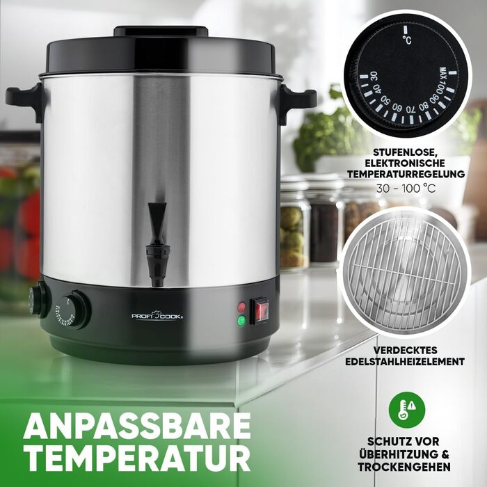 Автомат для гарячих напоїв ProfiCook 7 л, нержавійка, нагрів і підтримка температури, глінтвейн, чай, кава, модель PC-HGA 1196, чорний/нержавійка