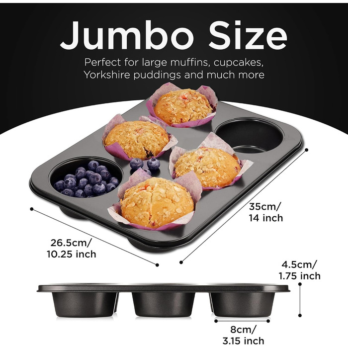 Форма для великих мафінів Wrenbury Pro XL Jumbo, антипригарна, 6 чаш, 9,5 см – форма для кексів і капкейків