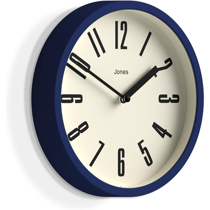 Настінний годинник JONES CLOCKS Retro 20 см, синій, великі цифри, для кухні, офісу, дитячої кімнати, ванної, водостійкий