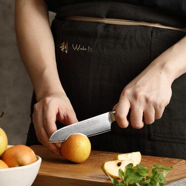 Професійний кухонний ніж Santoku Wakoli Mikata 12 см з дамаської сталі 67 шарів, мікарта, для м'яса, овочів і суші, подарункова коробка